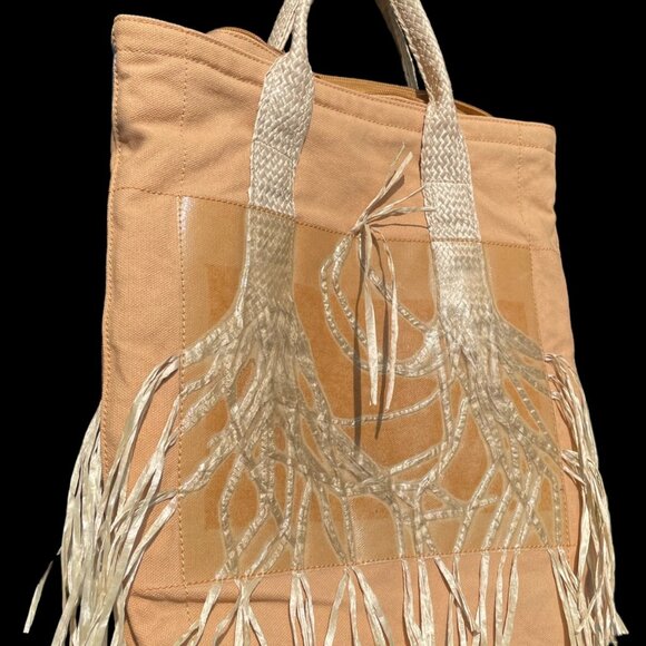 Rare ISSEY MIYAKE Tote Bag Orange Art Nature - Picture 2 of 11